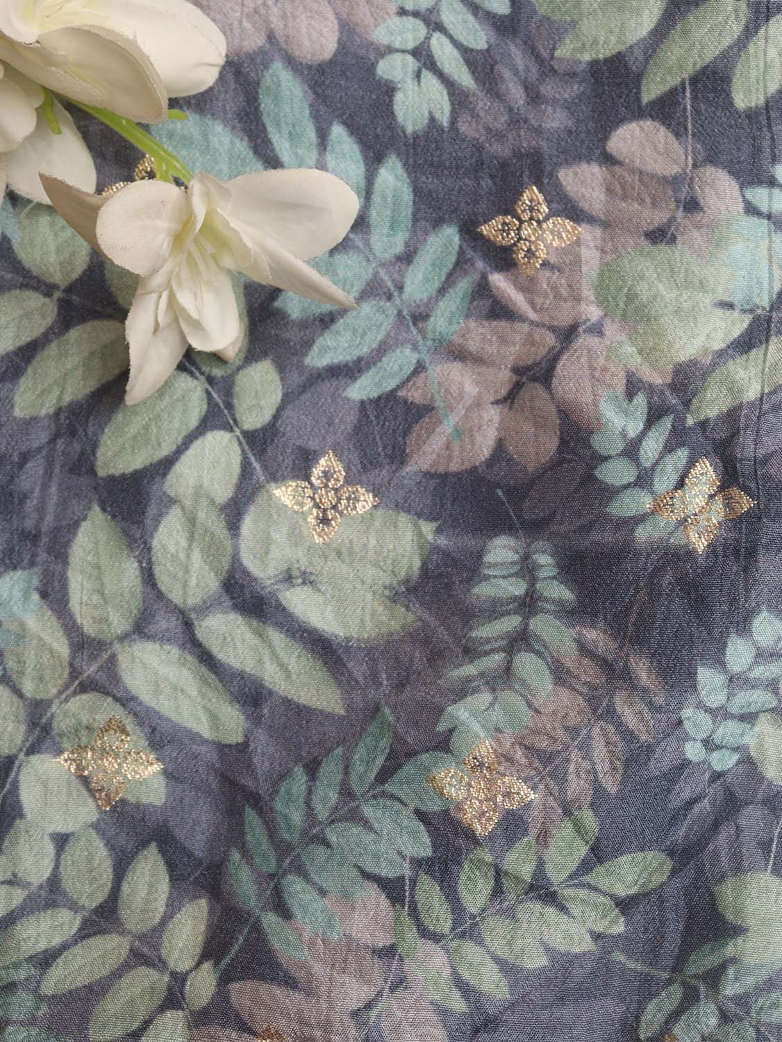 Blue Digital Printed Dola Silk Fabric ( 1 Mtr ) - Luxurion World