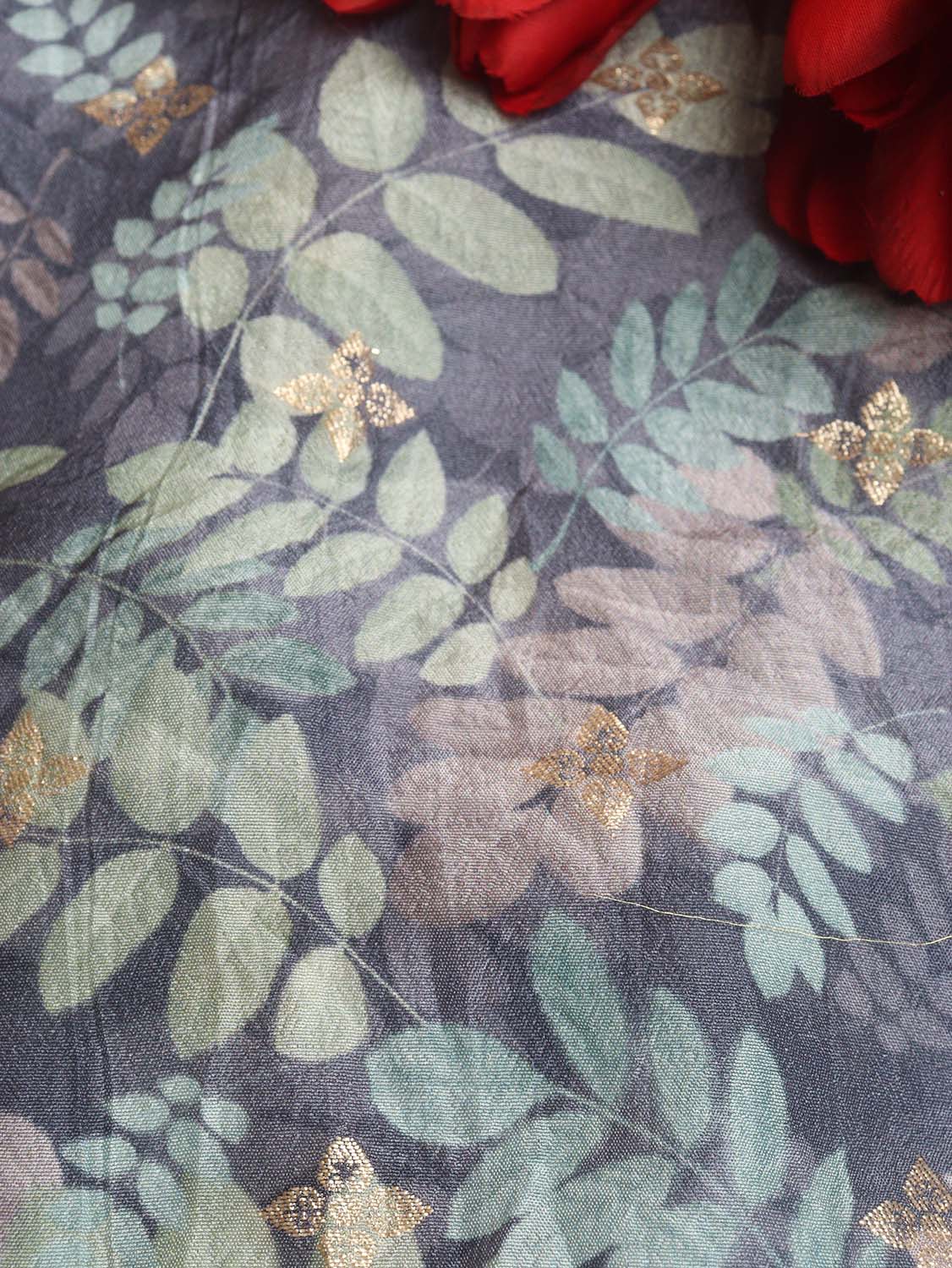 Blue Digital Printed Dola Silk Fabric ( 1 Mtr ) - Luxurion World