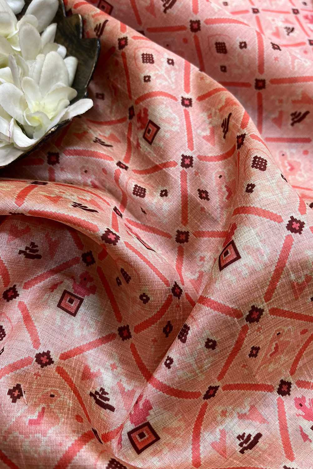 Pink Digital Printed Patola Design Tussar Silk Fabric ( 2.5 Mtr ) - Luxurion World