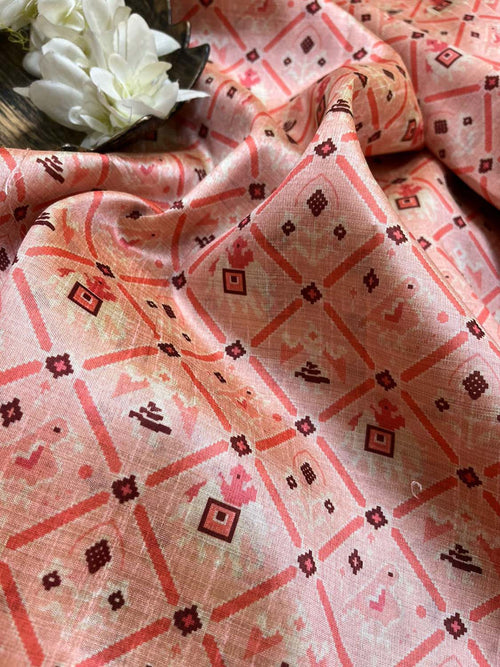 Pink Digital Printed Patola Design Tussar Silk Fabric ( 2.5 Mtr ) - Luxurion World