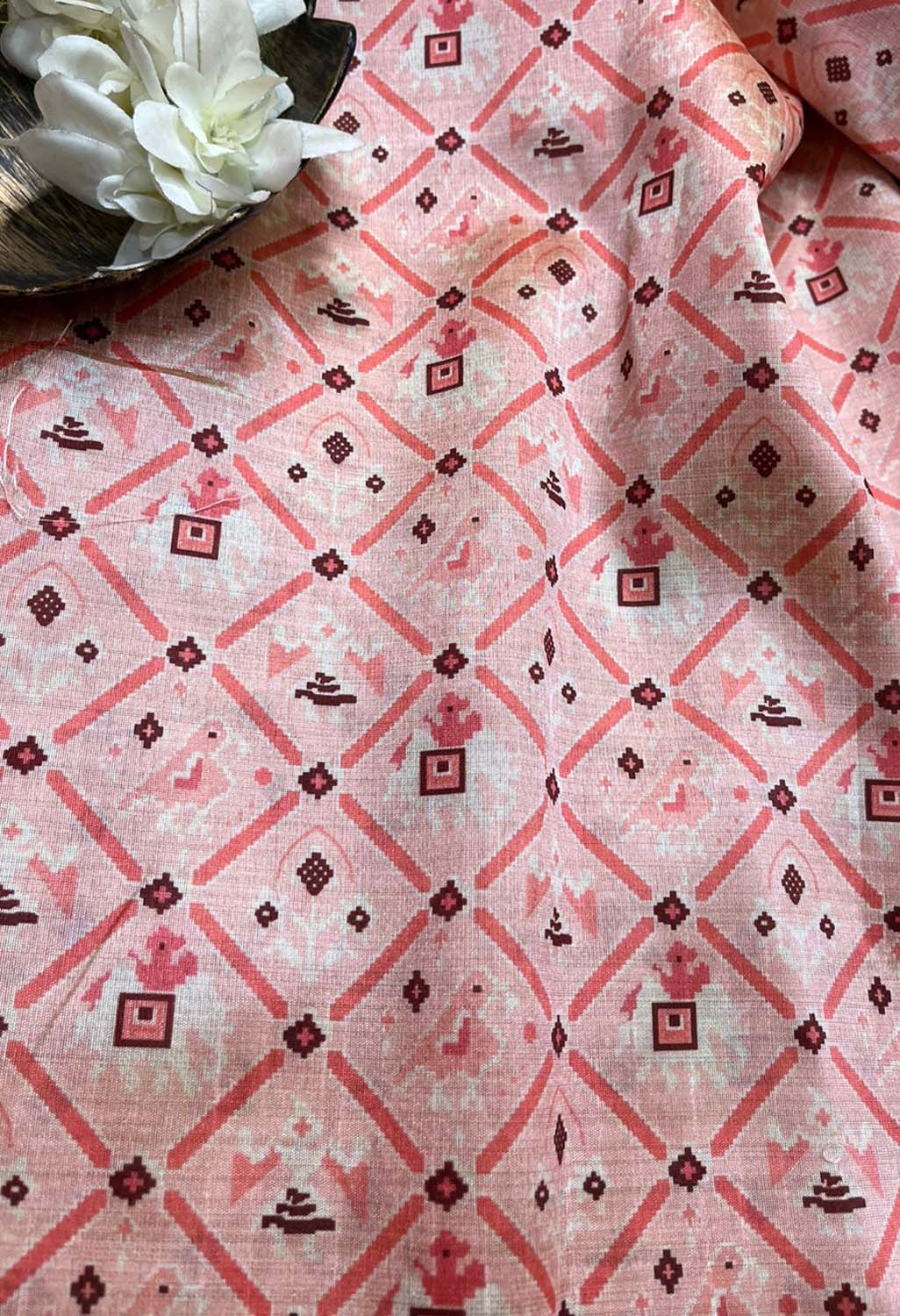 Pink Digital Printed Patola Design Tussar Silk Fabric ( 2.5 Mtr ) - Luxurion World