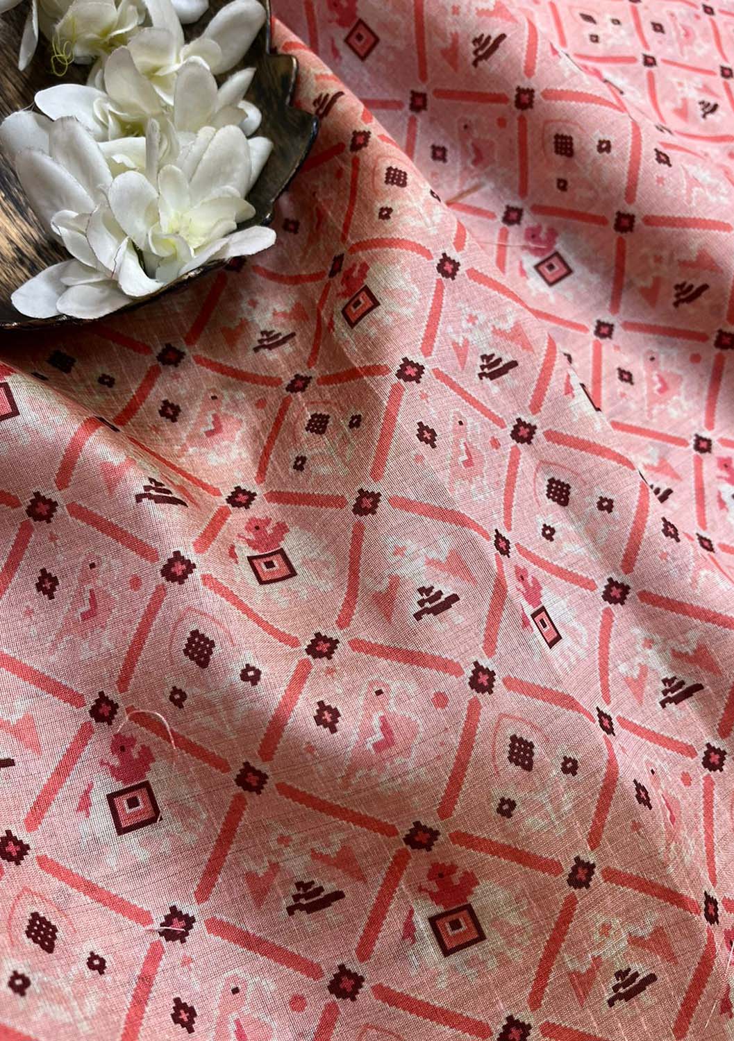 Pink Digital Printed Patola Design Tussar Silk Fabric ( 2.5 Mtr ) - Luxurion World