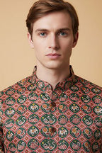 Red Digital Printed Patola Design Tussar Silk Kurta - Luxurion World