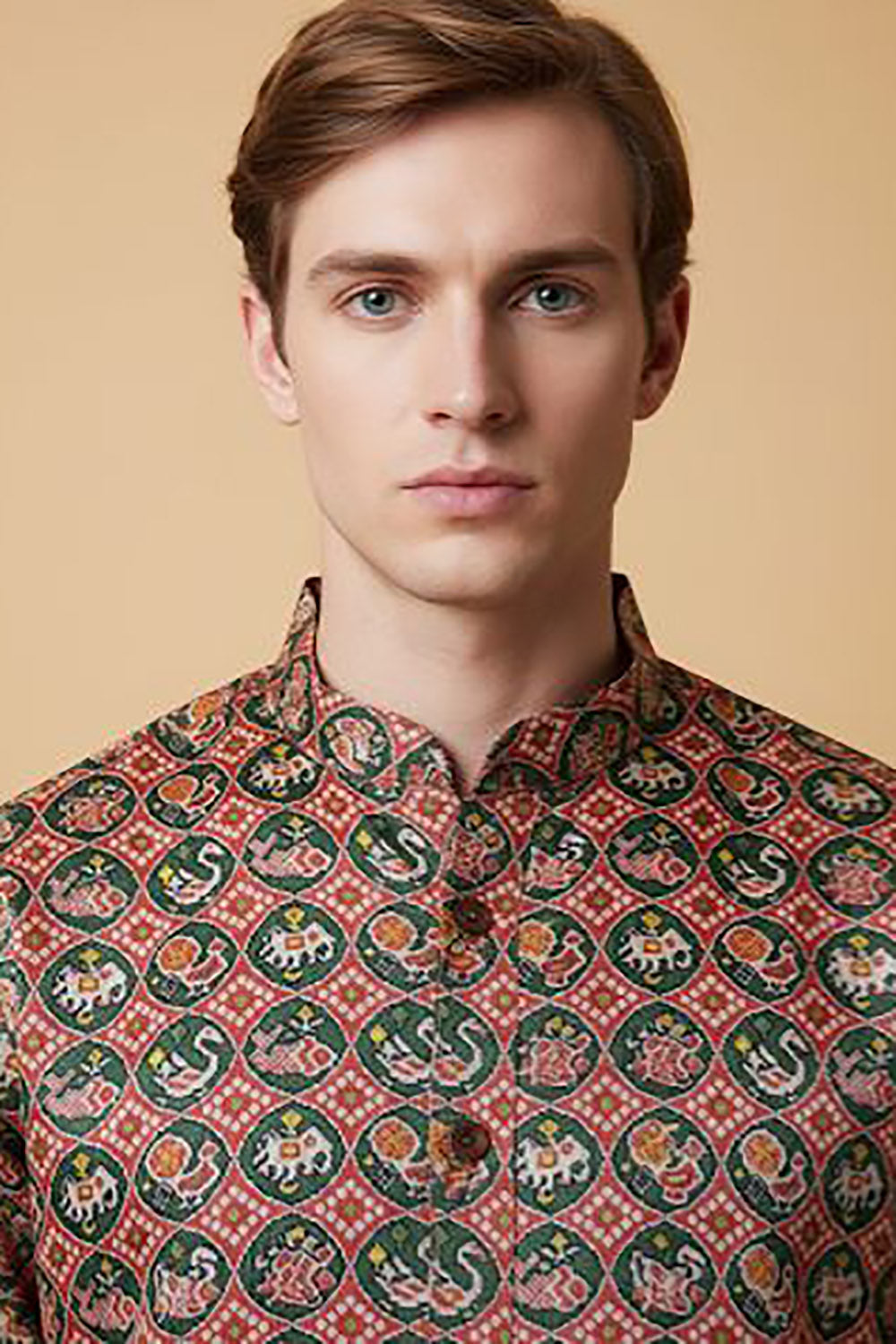 Red Digital Printed Patola Design Tussar Silk Kurta - Luxurion World