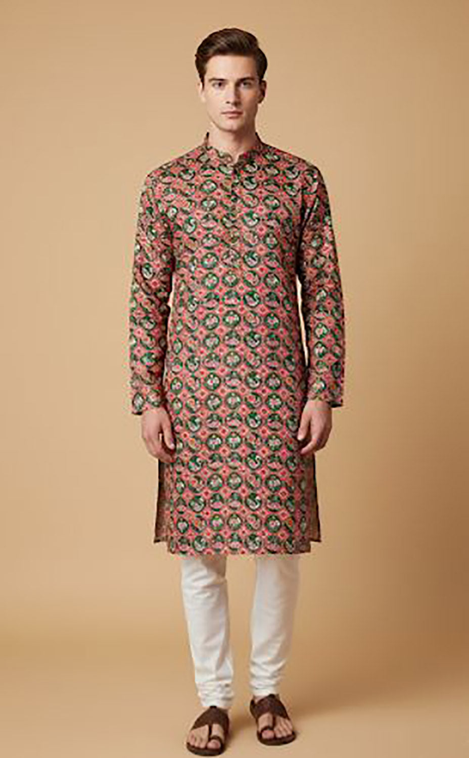 Red Digital Printed Patola Design Tussar Silk Kurta - Luxurion World
