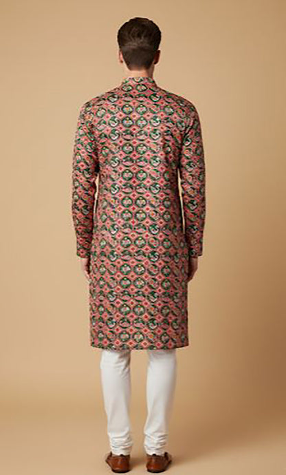 Red Digital Printed Patola Design Tussar Silk Kurta - Luxurion World