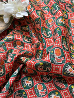 Red Digital Printed Patola Design Tussar Silk Fabric ( 1 Mtr ) - Luxurion World