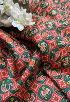 Red Digital Printed Patola Design Tussar Silk Fabric ( 1 Mtr ) - Luxurion World