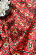 Red Digital Printed Patola Design Tussar Silk Fabric ( 1 Mtr ) - Luxurion World