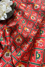 Red Digital Printed Patola Design Tussar Silk Fabric ( 1 Mtr ) - Luxurion World