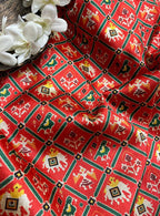 Red Digital Printed Patola Design Tussar Silk Fabric ( 1 Mtr ) - Luxurion World