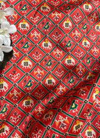 Red Digital Printed Patola Design Tussar Silk Fabric ( 1 Mtr ) - Luxurion World