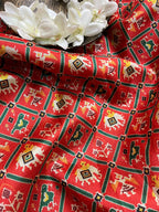 Red Digital Printed Patola Design Tussar Silk Fabric ( 1 Mtr ) - Luxurion World
