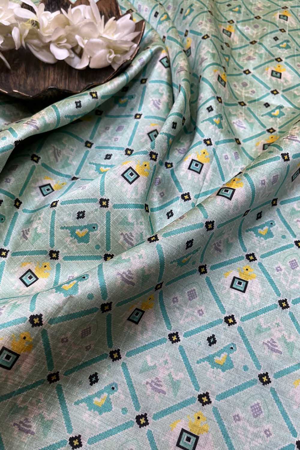 Blue Digital Printed Patola Design Tussar Silk Fabric ( 1 Mtr ) - Luxurion World