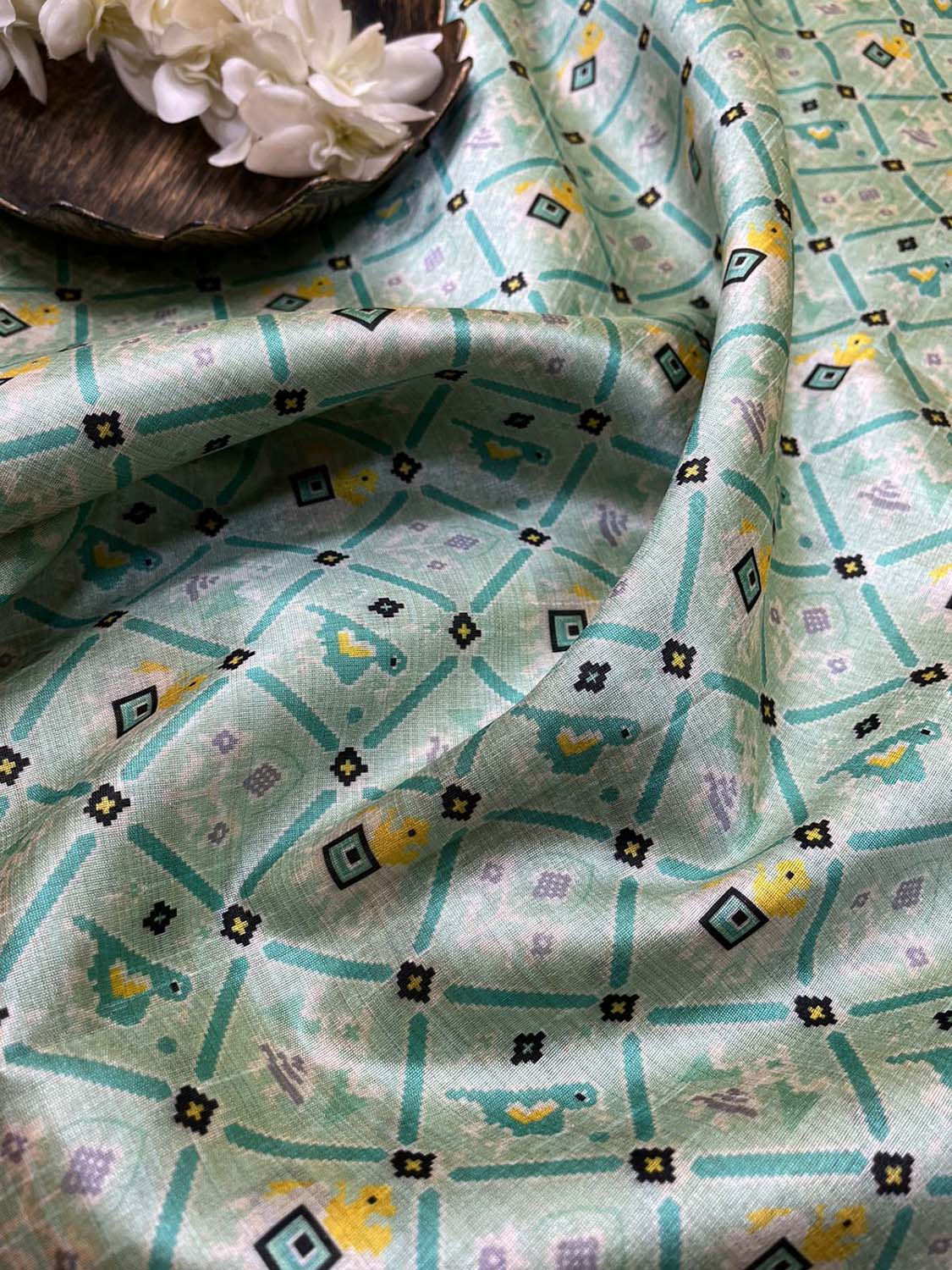 Blue Digital Printed Patola Design Tussar Silk Fabric ( 1 Mtr ) - Luxurion World