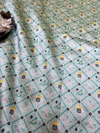Blue Digital Printed Patola Design Tussar Silk Fabric ( 1 Mtr ) - Luxurion World