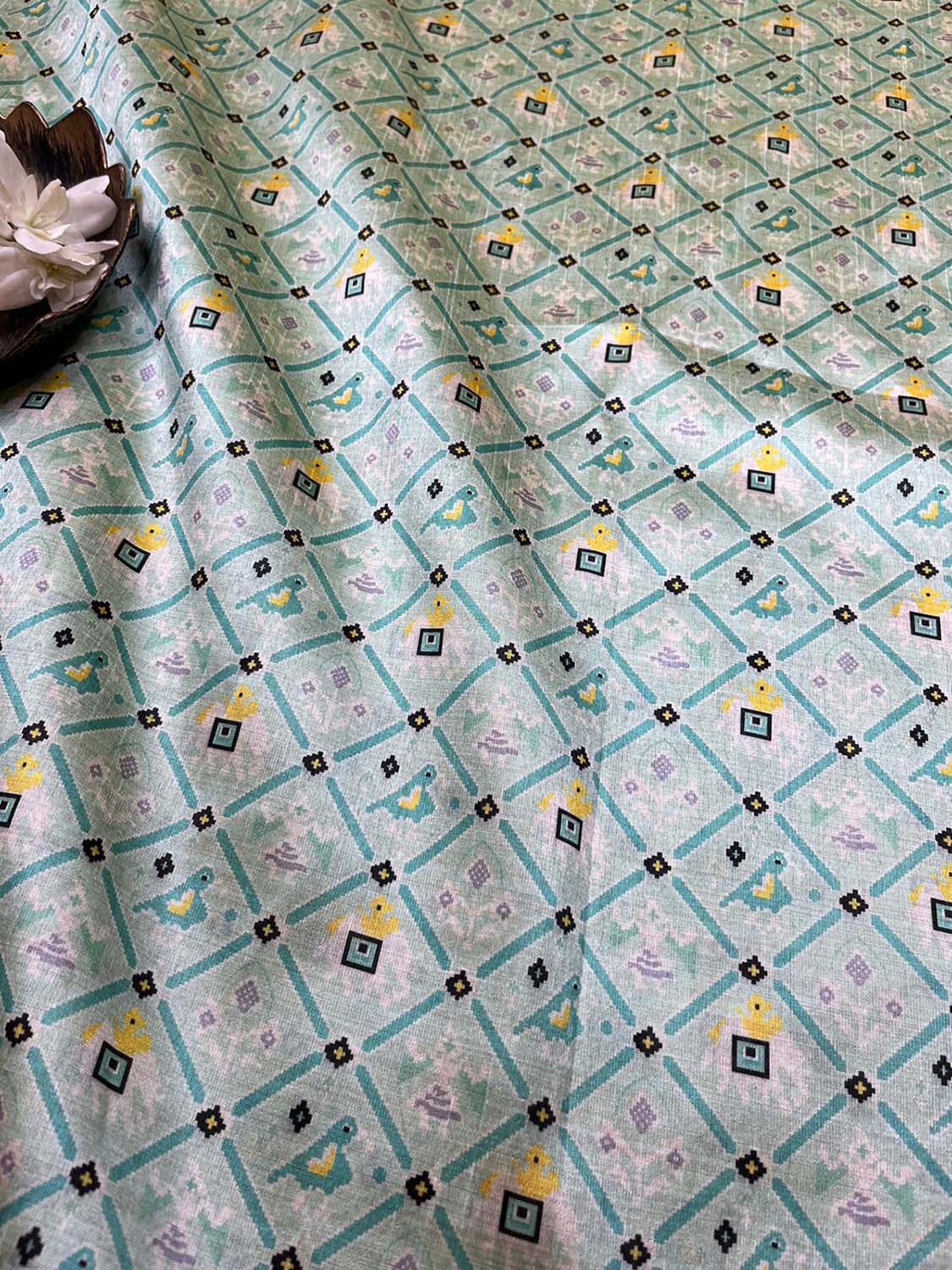 Blue Digital Printed Patola Design Tussar Silk Fabric ( 1 Mtr ) - Luxurion World