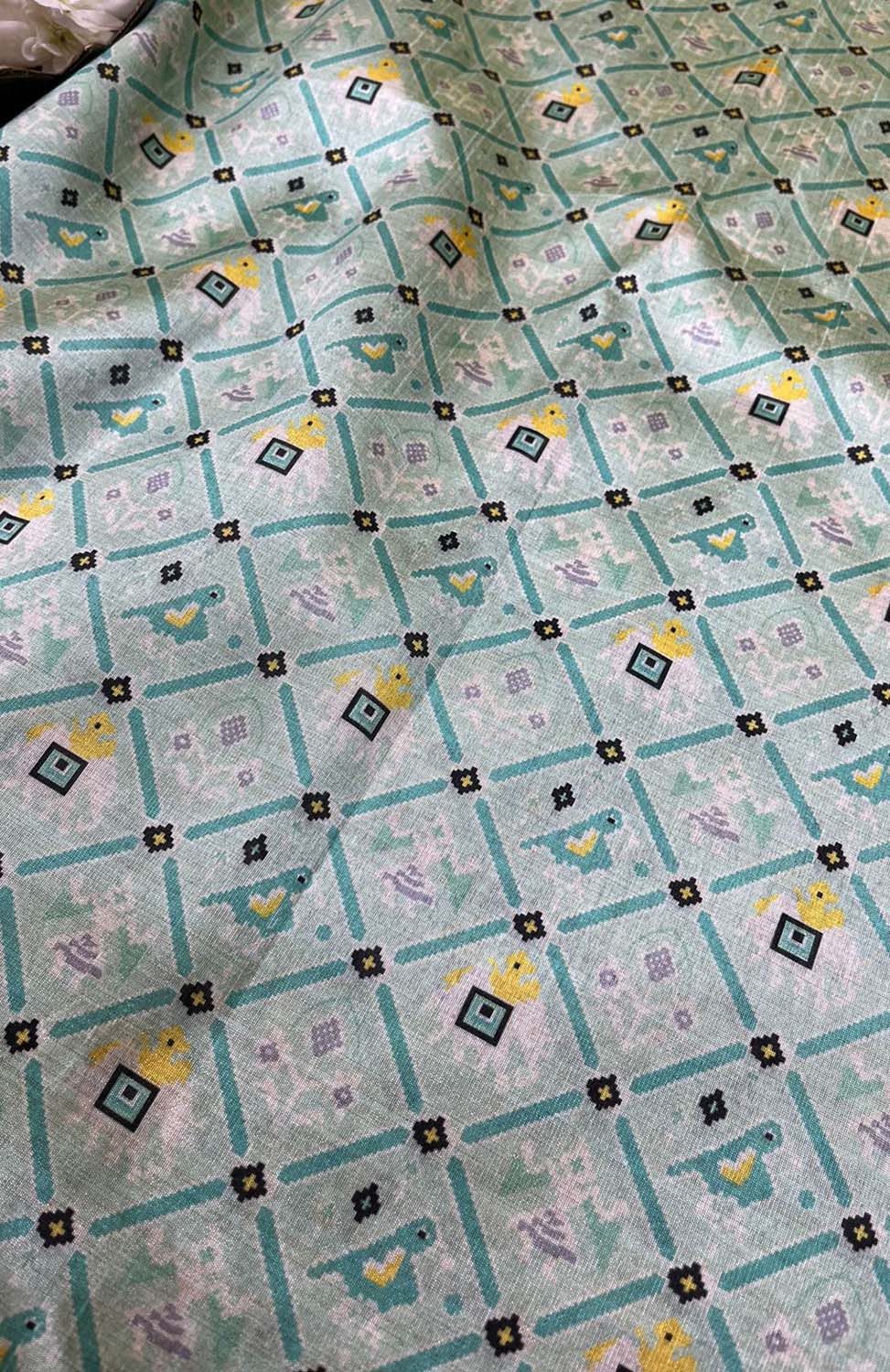 Blue Digital Printed Patola Design Tussar Silk Fabric ( 1 Mtr ) - Luxurion World