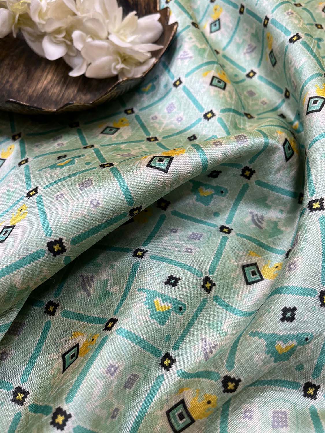 Blue Digital Printed Patola Design Tussar Silk Fabric ( 1 Mtr ) - Luxurion World