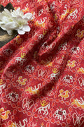 Red Digital Printed Patola Design Tussar Silk Fabric ( 1 Mtr ) - Luxurion World