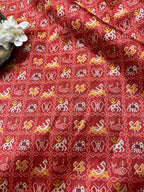 Red Digital Printed Patola Design Tussar Silk Fabric ( 1 Mtr ) - Luxurion World