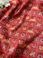 Red Digital Printed Patola Design Tussar Silk Fabric ( 1 Mtr ) - Luxurion World