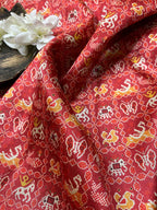 Red Digital Printed Patola Design Tussar Silk Fabric ( 1 Mtr ) - Luxurion World
