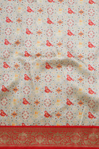 Grey Digital Printed Patola Design Tussar Silk Fabric With Banarasi Border ( 1 Mtr ) - Luxurion World