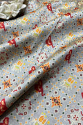 Grey Digital Printed Patola Design Tussar Silk Fabric ( 1 Mtr ) - Luxurion World