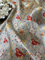 Grey Digital Printed Patola Design Tussar Silk Fabric ( 1 Mtr ) - Luxurion World