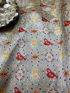 Grey Digital Printed Patola Design Tussar Silk Fabric ( 1 Mtr ) - Luxurion World