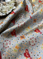 Grey Digital Printed Patola Design Tussar Silk Fabric ( 1 Mtr ) - Luxurion World
