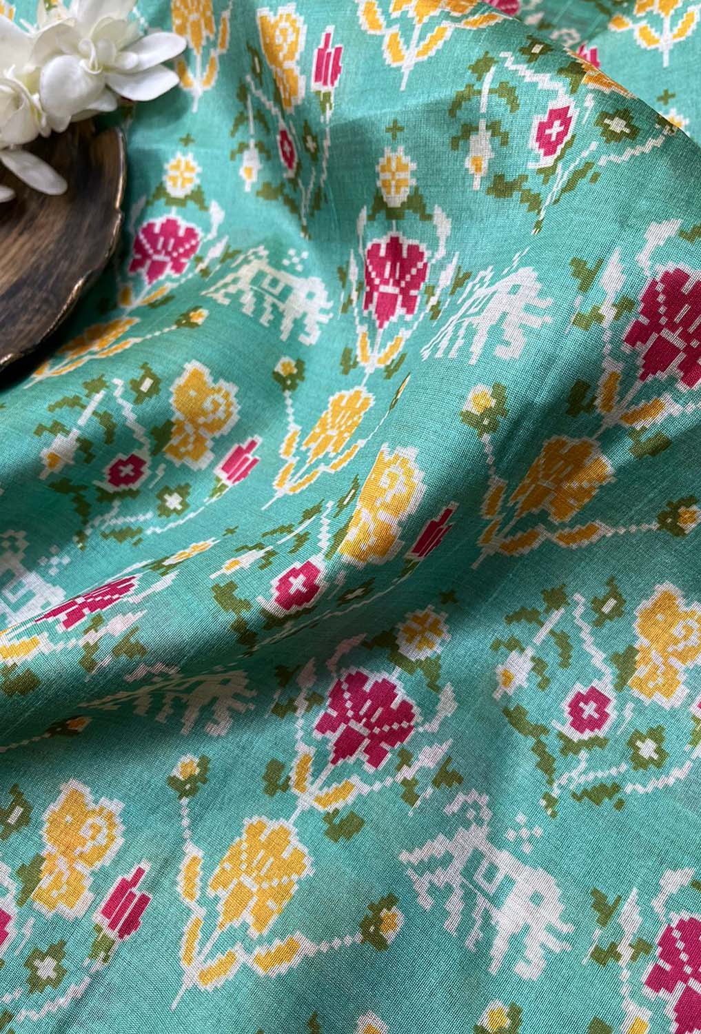 Blue Digital Printed Patola Design Tussar Silk Fabric ( 0.5 Mtr ) - Luxurion World
