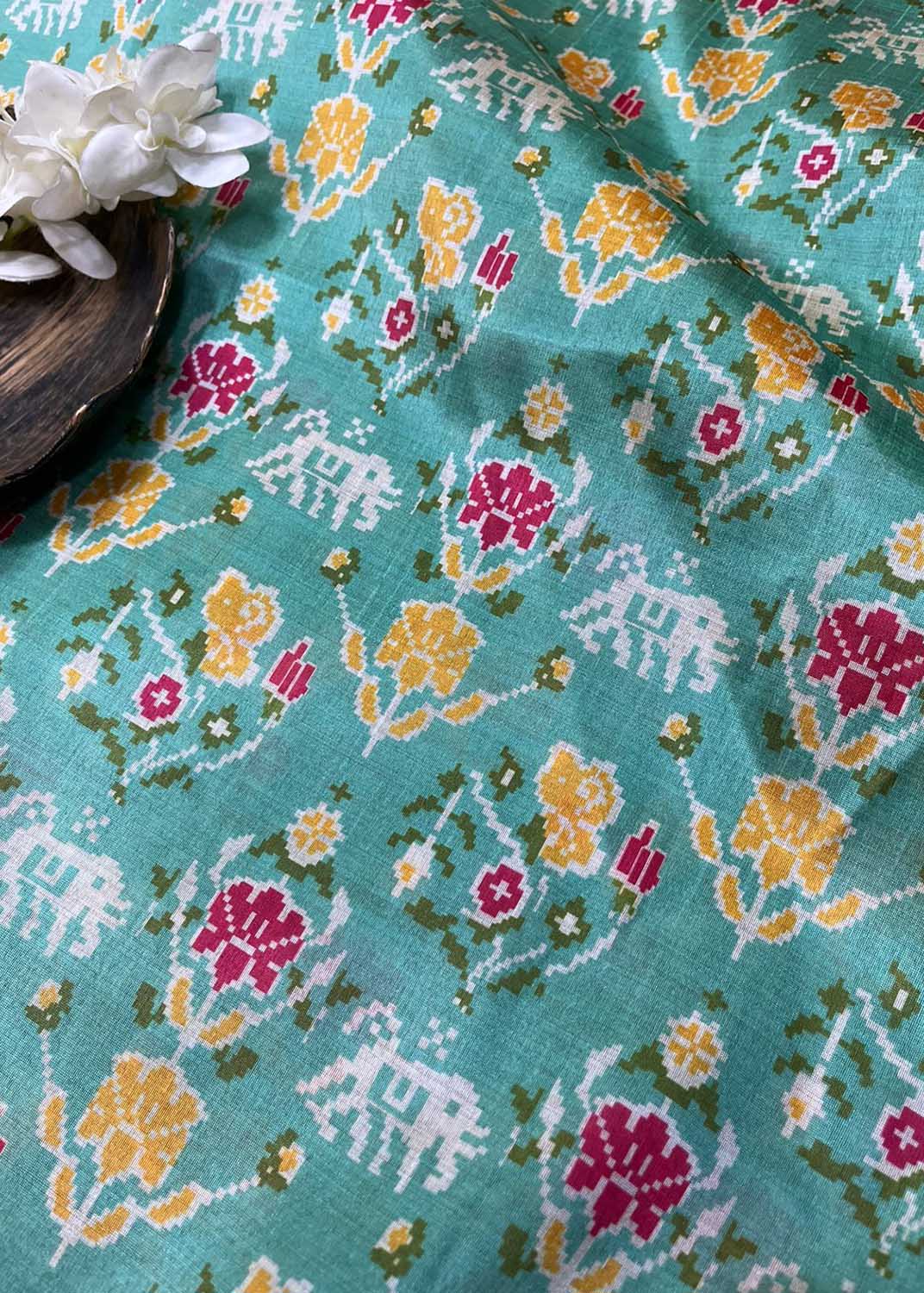 Blue Digital Printed Patola Design Tussar Silk Fabric ( 0.5 Mtr ) - Luxurion World