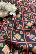 Black Digital Printed Patola Design Tussar Silk Fabric ( 1 Mtr ) - Luxurion World