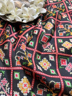 Black Digital Printed Patola Design Tussar Silk Fabric ( 1 Mtr ) - Luxurion World