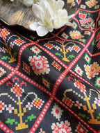 Black Digital Printed Patola Design Tussar Silk Fabric ( 1 Mtr ) - Luxurion World