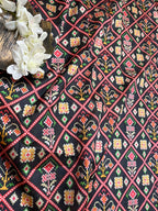 Black Digital Printed Patola Design Tussar Silk Fabric ( 1 Mtr ) - Luxurion World