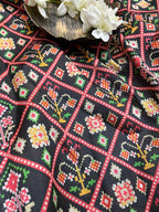 Black Digital Printed Patola Design Tussar Silk Fabric ( 1 Mtr ) - Luxurion World