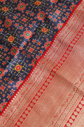 Blue Digital Printed Patola Design Tussar Silk Fabric With Banarasi Border ( 1 Mtr ) - Luxurion World