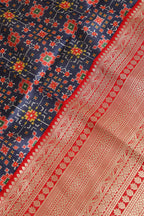 Blue Digital Printed Patola Design Tussar Silk Fabric With Banarasi Border ( 1 Mtr ) - Luxurion World