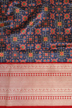 Blue Digital Printed Patola Design Tussar Silk Fabric With Banarasi Border ( 1 Mtr ) - Luxurion World