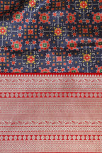 Blue Digital Printed Patola Design Tussar Silk Fabric With Banarasi Border ( 1 Mtr ) - Luxurion World