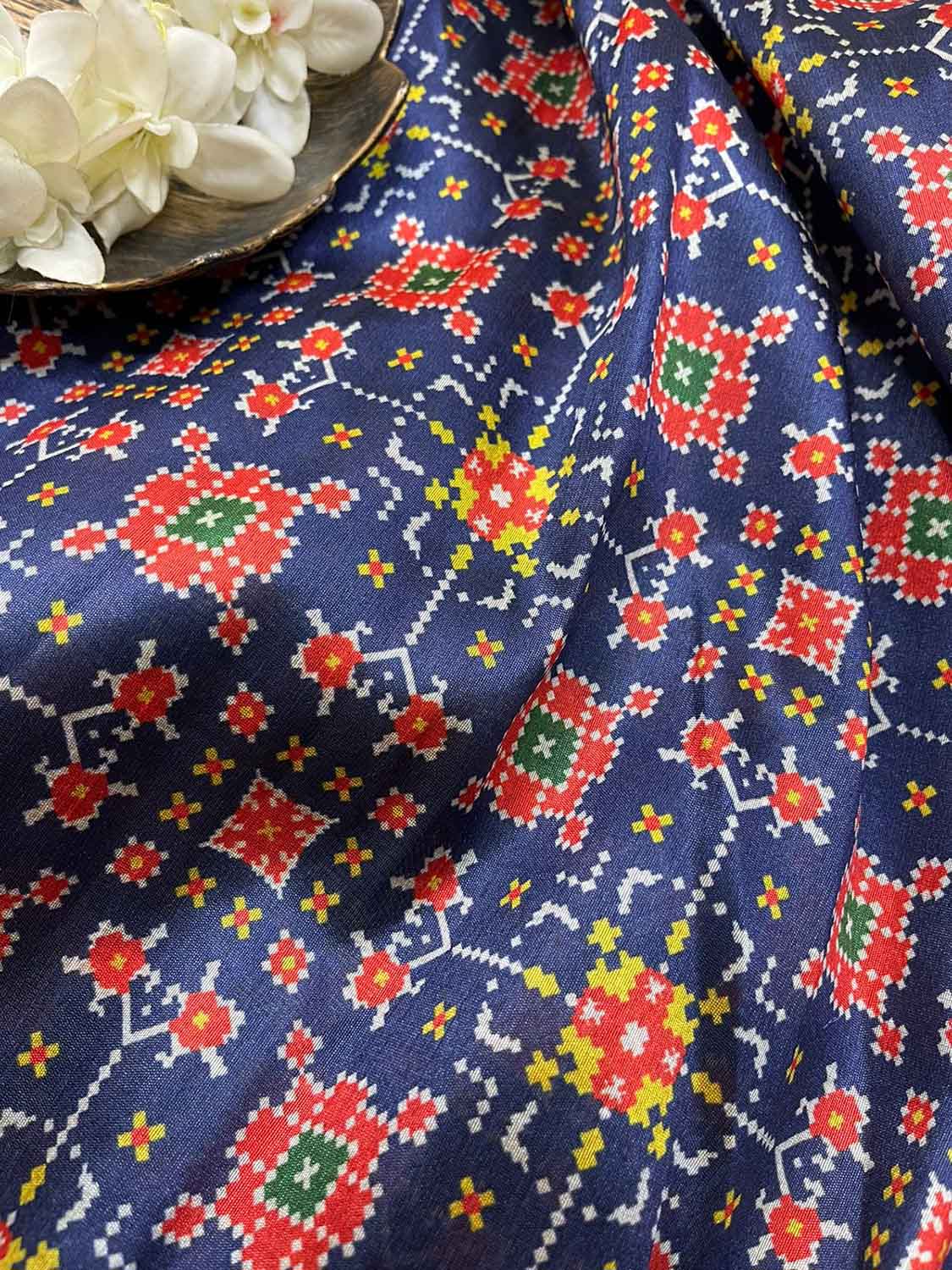 Blue Digital Printed Patola Design Tussar Silk Fabric ( 3.75Mtr ) - Luxurion World