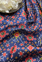 Blue Digital Printed Patola Design Tussar Silk Fabric ( 3.75Mtr ) - Luxurion World