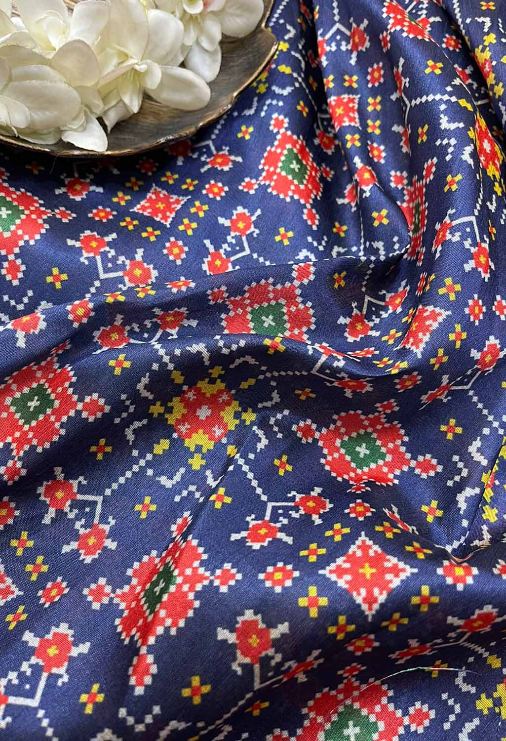 Blue Digital Printed Patola Design Tussar Silk Fabric ( 3.75Mtr ) - Luxurion World