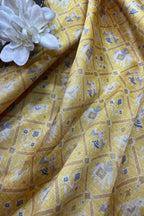 Yellow Digital Printed Patola Design Tussar Silk Fabric ( 1 Mtr ) - Luxurion World