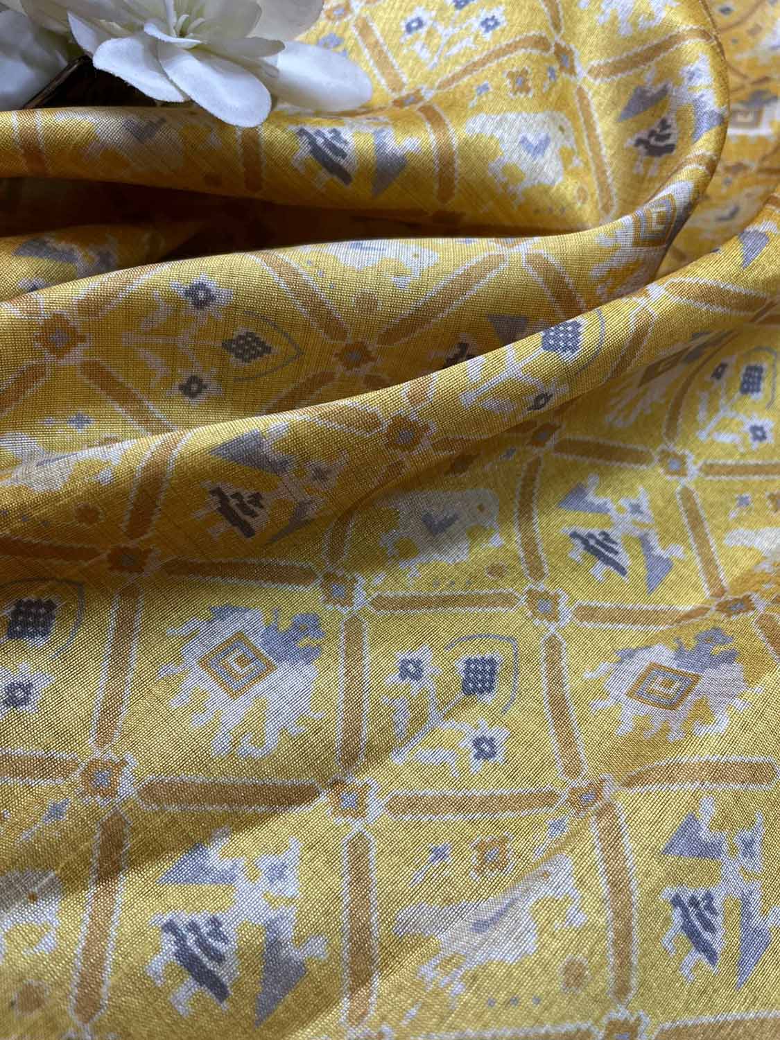 Yellow Digital Printed Patola Design Tussar Silk Fabric ( 1 Mtr ) - Luxurion World