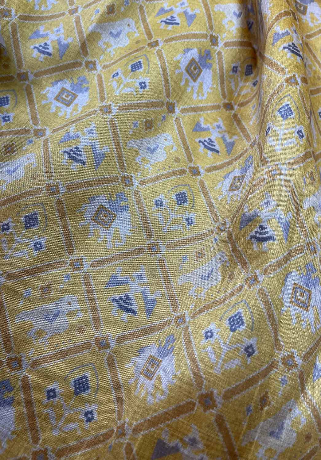 Yellow Digital Printed Patola Design Tussar Silk Fabric ( 1 Mtr ) - Luxurion World
