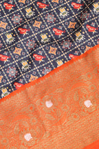 Blue Patola Tussar Silk Digital Print Fabric With Banarasi Border - Luxurion World